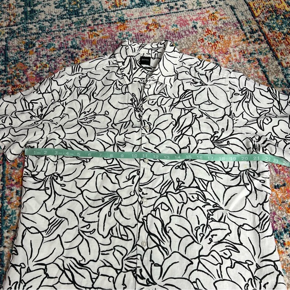 Hugo Boss Linen Black and White Floral Sketch RASH Shirt Large - Picture 12 of 15